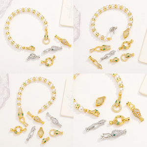 Nantong <b>Snake</b> Shape Clasp 18K Gold White Gold Cubic Zirconia DIY Jewelry Connector Findings Components - Product Image 3