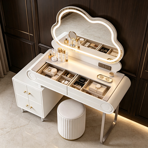 Modern Makeup <b>Vanity</b> With Lighted Cloud <b>Mirror</b> Storage Drawers Bedroom <b>Dressing</b> <b>Table</b> With Stool - Product Image 6