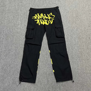 Özel erkek hafif yüksek sokak parça kargo pantolon düz bacak günlük pantolon büyük cepler orta bel Streetwear OEM hizmeti - Product Image 5