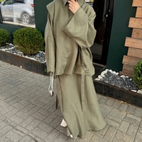 Vêtements modestes en lin de qualité supérieure pour femmes, ensemble 2 pièces, chemisier ample élégant et jupe longue, tenues coordonnées musulmanes, robe Abaya