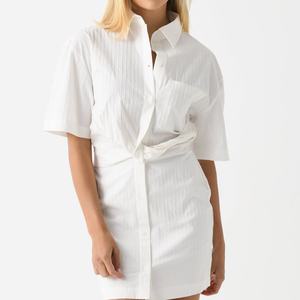 ชุดเดรสผ้าฝ้ายลินินลำลองสไตล์ลำลองสำหรับฤดูร้อน ดีไซน์เก๋ไก๋ ติดกระดุม ผ้าทอระบายอากาศได้ดี ความยาวระดับเข่า - Product Image 1