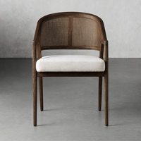 Fauteuil en rotin et bois massif de haute qualité, style nordique vintage, avec coussin épaissi, chaise de salle à manger individuelle en bois massif, tabouret de bar