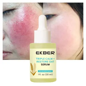 Soro facial de acne de pele sensível anti-idade de marca própria, soro triplo calmante e calmante para aveia, tratamento facial anti-envelhecimento