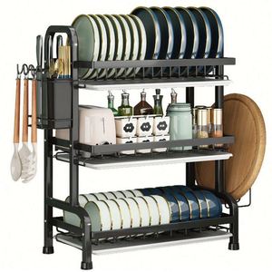 Estante Metálico Duradero y Resistente al Moho para Secar Platos, de Tres Niveles Ajustables, Moderno, para Almacenamiento de Utensilios de Cocina - Product Image 1