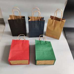 Wholesale Supermarket Grocery in Stock Kraft <b>Paper</b> Bag with Handle Recycle Cheap Price Business Shopping Food Take Away Bag - Product Image 4