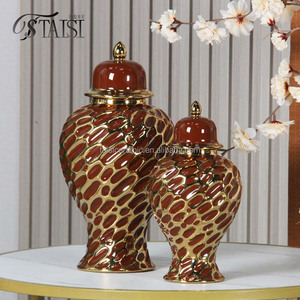 Vaso Decorativo J220YG in Porcellana Gialla, Marrone e Oro, Stile Nordico, Vaso di Lusso per <span class=keywords><strong>Arredamento</strong></span> Casa - Product Image 2