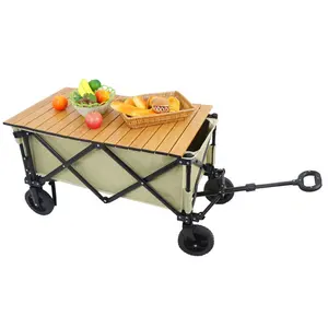 Heavy Duty Portable Metal Frame Outdoor Camping Beach Cart pieghevole pieghevole Utility Cart Wagon grandi ruote con tavolo