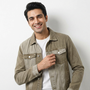 <b>Men's</b> Solid Color Panels Denim <b>Jacket</b> Front Pocket Button Vintage <b>Long</b> Sleeve Denim <b>Jacket</b> With Full Customization - Product Image 1