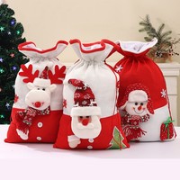 Sacs cadeaux en papier gaufré avec cordon de serrage, motif renne, Père Noël, bonhomme de neige, pour Noël, fruits, bonbons, emballage de cadeaux, décoration