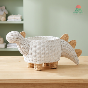 White Rattan Storage Basket Shell Shape Children's <b>Toy</b> <b>Organizer</b> Round Standing Type Large Capacity Natural Fiber Handmade - Product Image 4