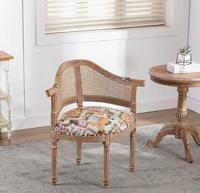 Fauteuil de cuisine vintage en bois massif, chaise de salle à manger rembourrée en tissu et panneau de contreplaqué avec accoudoir à lattes, meubles de maison