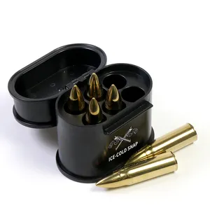 Whiskey Bullets Chiller with Container Set of 6 Reusable Metal Ice Cubes Chilling Stone Bullet Shaped Stainless Steel Ice Cubes