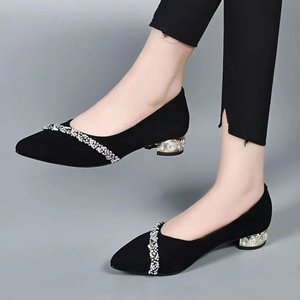 Wholesale <b>Black</b> Pointed Toe Women's Dress <b>Pumps</b> With Sparkling Rhinestone Trim Elegant High Heels - Product Image 2