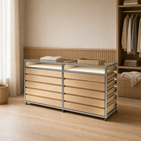Vitrine de présentation en bois avec cadre en aluminium et dessus en verre, sur roulettes, pour magasin de détail, fabrication sur mesure