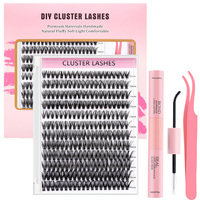 Extensions de cils DIY en gros, cils naturels 30D 40D 50D, cils en grappes, logo personnalisé, bande de scellage, kit de cils en grappes, fournisseur