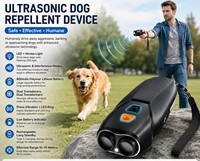 Répulsif à ultrasons pour chien portable, rechargeable, lampe torche LED, double sonde, dispositif anti-aboiement pour la promenade et l'entraînement en extérieur