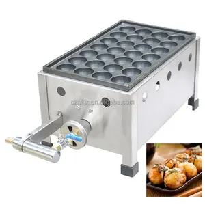 Mesin pembuat barbekyu Oven Fishball komersial efisiensi tinggi 2 piring mesin makanan ringan pemanggang Takoyaki bola ikan Gas