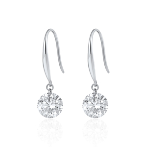 Classic 18K Solid White Gold 1.08ct Round Brilliant Lab Grown <b>Diamond</b> <b>Dangle</b> <b>Earrings</b> | Round Brilliant Cut Lab Created <b>Diamond</b> - Product Image 1