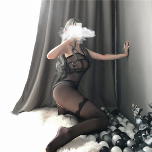 Une pièce jarretière <span class=keywords><strong>bas</strong></span> fronde épaules dénudées Sexy femmes Lingerie <span class=keywords><strong>Nylon</strong></span> Sexy <span class=keywords><strong>bas</strong></span> de corps complet noir pour dame - Product Image 3