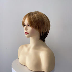 Peluca Corta y Lisa de Marcas Nacionales, Colores Mezclados, Fibra Kanekalon, Línea de Cabello Natural, Encaje Transparente, para Cualquier Forma de Rostro - Product Image 1