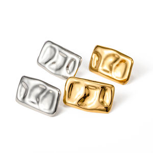 INS Style 18 Karat vergoldet Einfach Unregelmäßig Robust Big Square Edelstahl Ohr stecker Perfektes Geschenk für Frauen - Product Image 1