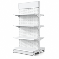 Présentoir Gondole Personnalisé Double Face pour Supermarché avec Panneau Arrière Perforé et Enseigne Réglable en Métal pour Magasin