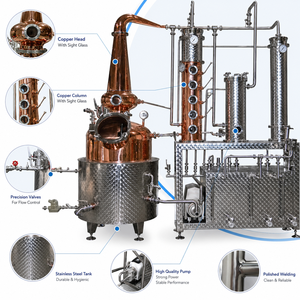 Colonne de Distillation Personnalisée CE en Cuivre Rouge T2 SUS304 SUS316, Alambic à <span class=keywords><strong>Alcool</strong></span> Multi-Étapes à Col de Cygne de 300L avec Verre de Contrôle, Vente en Gros - Product Image 3