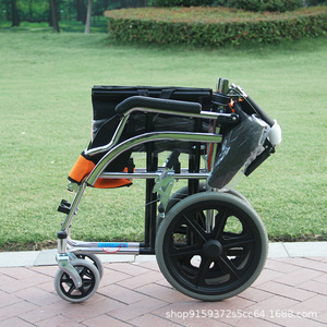 Folding Lightweight Elderly Wheelchair 16-Inch Electroplated <b>Orange</b> Manual Mobility Aid For Outdoor Use - Product Image 2