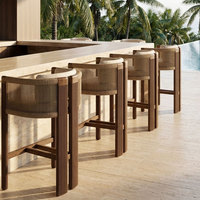 Tabourets de bar modernes en aluminium avec revêtement imitation bois et cordage tressé, chaises hautes de patio avec coussin – Vente en gros