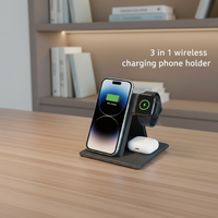 Pengisi Daya Nirkabel Cepat 15W yang Dapat Dilipat, Dudukan Ponsel Kulit PU, Aksesori Ponsel Desktop untuk iPhone & Android Pabrik