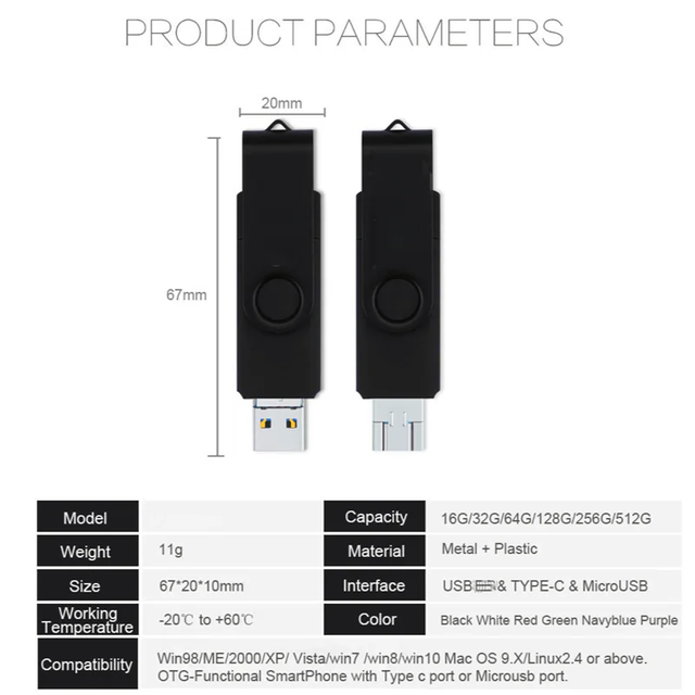 Rotating OTG 3 in 1 2in1 USB Flash Drives USB2.0 3.0 128GB 64GB 32GB 16GB 4GB Pendrive 8gb for Cell Phone Dual Pen Drive Cle USB