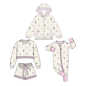 Ensemble haut et short à manches longues pour bébés filles, imprimé à nœuds, tenue à volants, dernière collection - Product Image 3