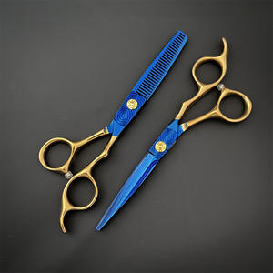 Tijeras de Peluquería Personalizables de 6 Pulgadas, Tijeras de Entresacar con Mango Azul y Dorado para Uso con Mano Derecha - Product Image 2