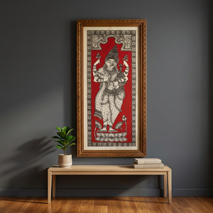 Pattachitra - Impresión Artística en Papel Blanco y Negro con Marco Zen Asiático de una Diosa Hindú para Colgar en la Pared de la Sala de Estar - Product Image 5