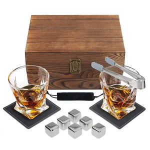 Металлические кубики для льда, Подарочная коробка для виски, стакан и камни для виски, подарочный набор, деревянная коробка, набор охлаждающих камней из нержавеющей стали