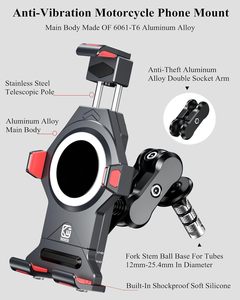 Kewig Tùy Chỉnh 6061 Hợp Kim Nhôm Xe Máy Phụ Kiện 4.7-7.2 Inch Điện Thoại Di Động Chống Trộm Khóa Điện Thoại Di Động Chủ Ngã Ba Gốc Núi - Product Image 2