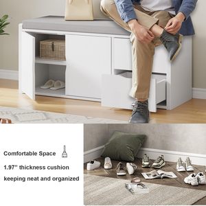 SENYU Spacesaving Hallway <b>Shoe</b> Rack <b>Storage</b> Bench Cushioned Seating Mudroom Organizer Pullout Drawers Open Shelf Unit - Product Image 5