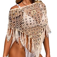Châle triangulaire tissé à la main avec sequins 2026, cape asymétrique à franges, poncho tendance pour la plage et les vacances, écharpe enveloppante