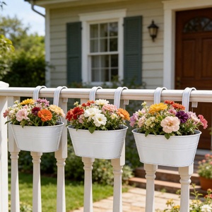 Pot de fleurs suspendu amovible en fer durable pour extérieur, panier de jardinage pour clôture, support de balcon, conteneur de plantes pour décoration de cour - Product Image 2