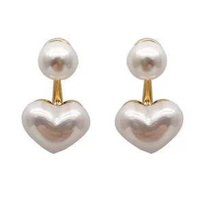 2021 Fashion Heart Pearl Drop Earrings S925 Silver Post White Baroque Pearl Heart Earring For Party