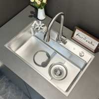 Évier de cuisine multifonctionnel en acier inoxydable 304 avec cascade et accessoires, évier de cuisine moderne fait main