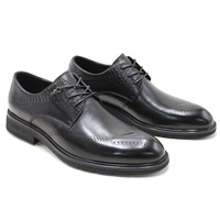 Chaussures habillées Derby Premium pour Homme, en cuir noir brillant à bout ailé, robustes, pour le bureau