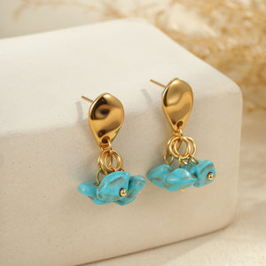 Boucles d'oreilles pendantes en acier inoxydable 316L plaqué or 14k 18k avec pierre turquoise pour femmes - Vente en gros de bijoux de mode - Product Image 4