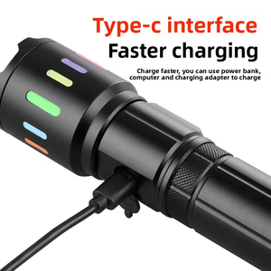 Lampe torche tactique <span class=keywords><strong>LED</strong></span> zoomable, laser blanc 30W, 5 modes, rechargeable USB-C avec indicateur de batterie pour l'extérieur - Product Image 3