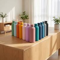 Bouteille d'eau sport portable en acier inoxydable à double paroi, écologique, durable, avec revêtement en caoutchouc mat, sous vide, 350/500/750/1000 ml