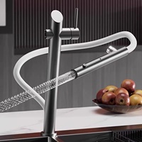 Robinet de cuisine monocommande gris anthracite en céramique avec douchette extractible, entièrement en cuivre, pivotant pour éviers de légumes et de vaisselle