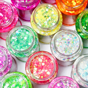 Fabrika toptan kozmetik Glitter toz altıgen PET toplu holografik Glitter karışık tıknaz Glitter toz el sanatları için 24 renkler - Product Image 5