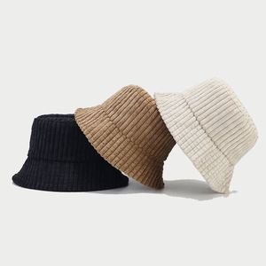 Autumn Winter New Thick Striped Corduroy Polyester <b>Light</b> <b>Board</b> Fisherman Women's Trendy Outdoor Street Bucket Hat Sun Protection - Product Image 3