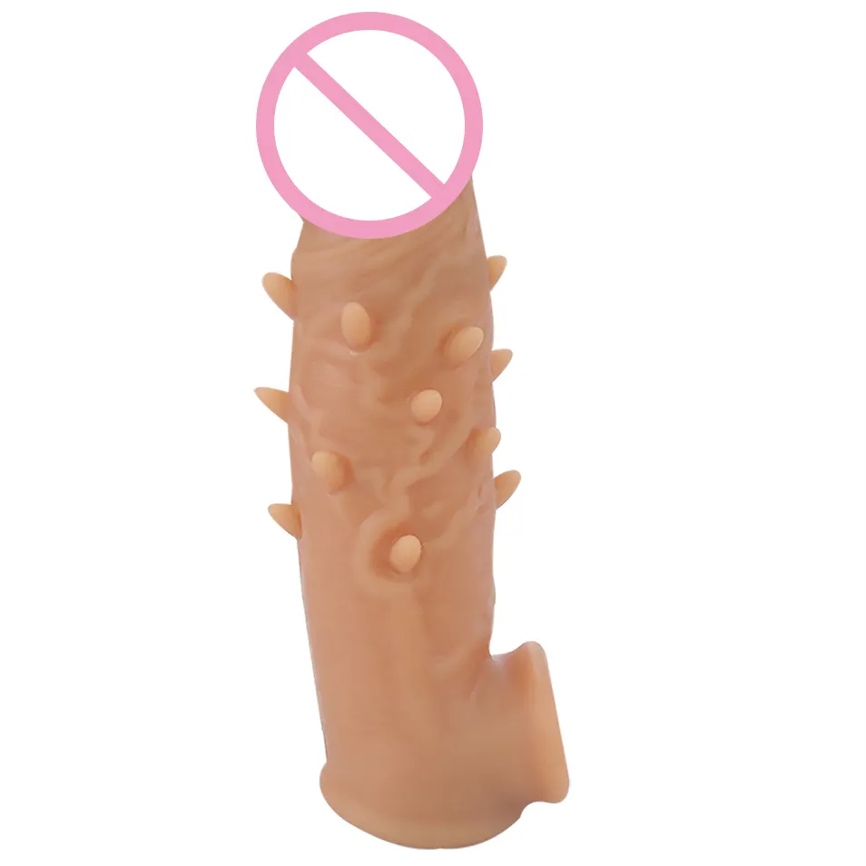 Buona qualità estensione lavabile pene lunghezza spike silicone riutilizzabile divertente extra punteggiato preservativi per la vendita