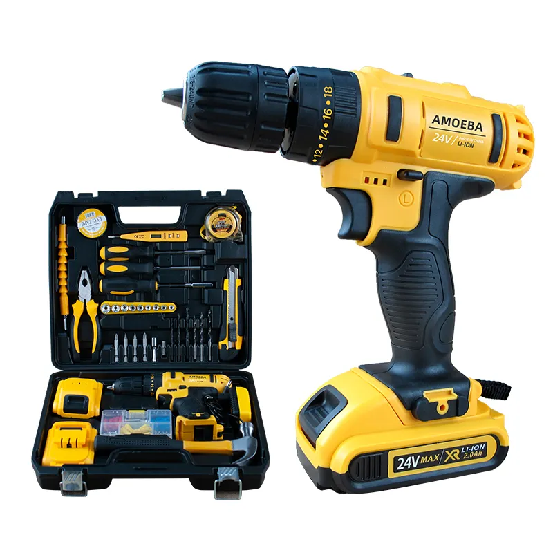 Factory Direct Sale Electric 24V Battery Charge Cordless Drill Set with Spare Parts